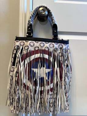 Patriotic Fringe Tote Bag Captain America Inspired Shield Shoulder Bag NWT